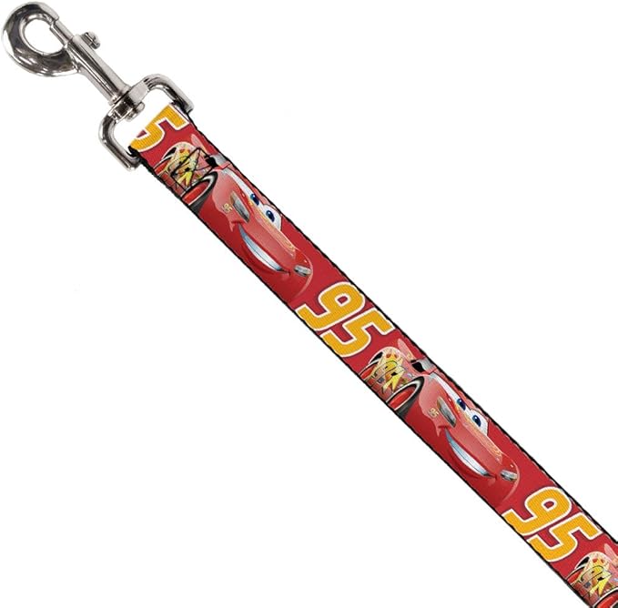 Dog Leash Cars Lightning McQueen Smiling Pose 95 Reds White Orange 4 Feet Long 1.0 Inch Wide