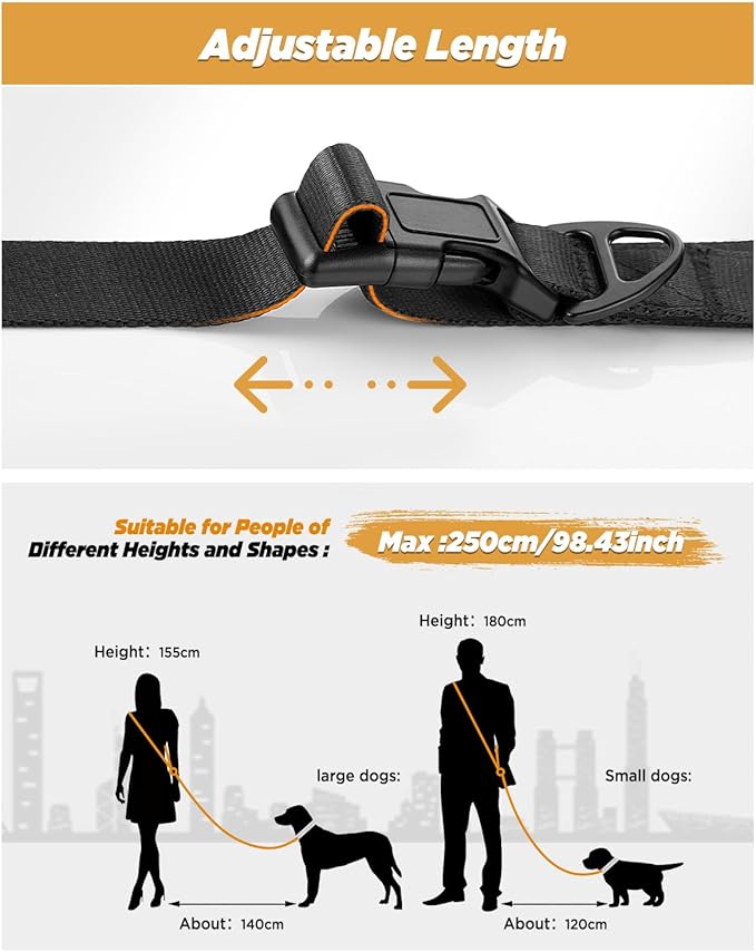 Hands Free Dog Leash,8.2ft Crossbody Dog Leash with Hanging Strap/Hanging Buckle/Poop Bag Holder/Explosion-Proof Handle,Adjustable Crossbody Rope for Dogs Walking,Jogging and Running,18-110lbs,Black