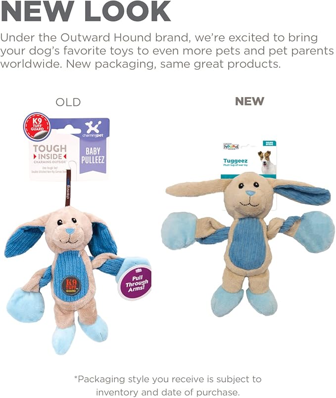 Outward Hound Baby Pulleez Bunny Squeaky Plush Dog Toy with Ropes for Pull-Through Tugging Action