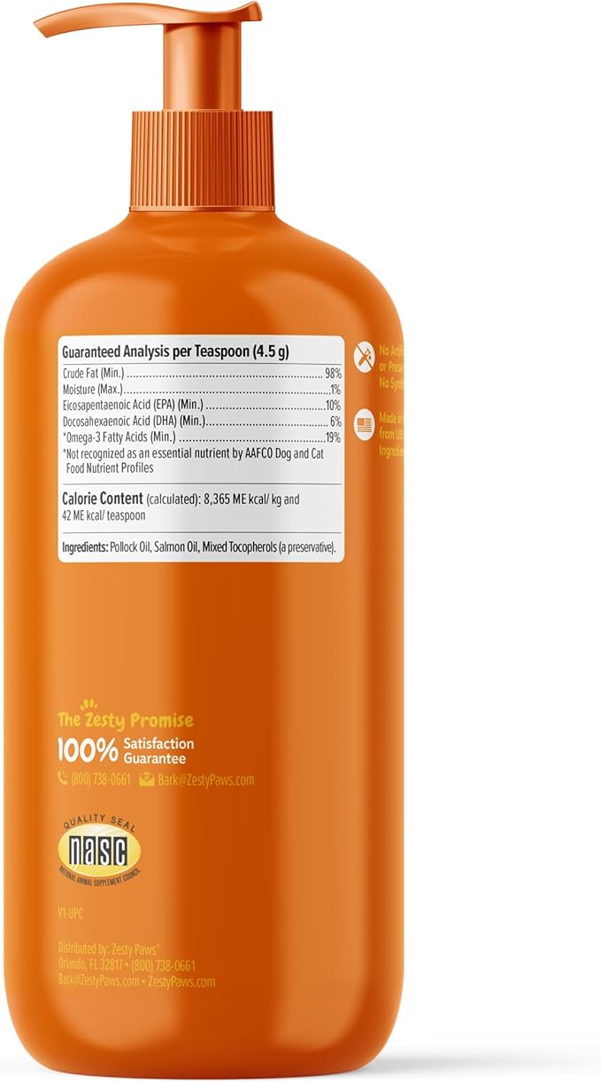 Zesty Paws Wild Alaskan Fish Oil for Dogs & Cats - Pollock & Salmon Oil Blend - Omega 3 Fatty Acids EPA & DHA for Pets - for Sensitive Skin + Coat Health - Immune System Support - 32 fl oz