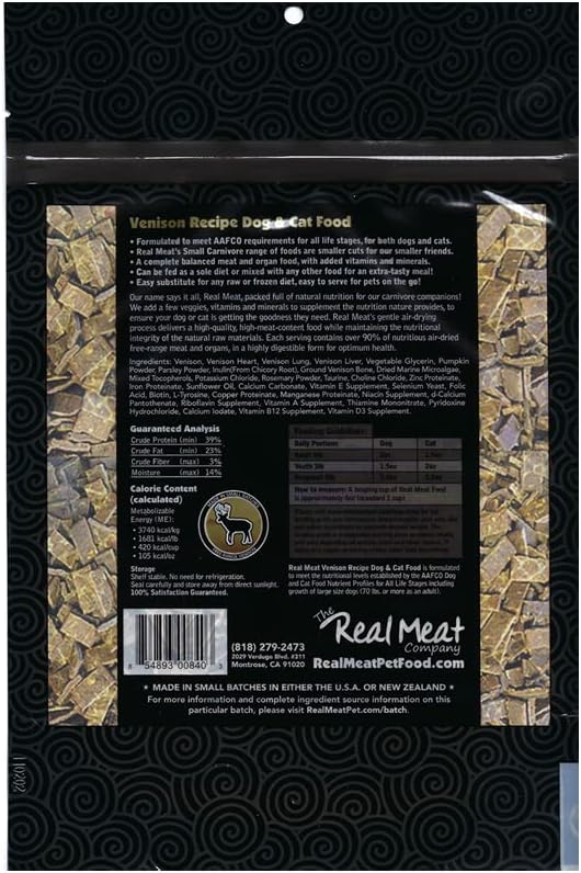 Real Meat Air Dried Cat Food & Dog Food w/Real Venison - 3.5lbs of USA-Crafted Grain-Free Dry Dog & Cat Food Sourced from Free-Range, Grass-Fed Venison - All Natural, High Protein Pet Food