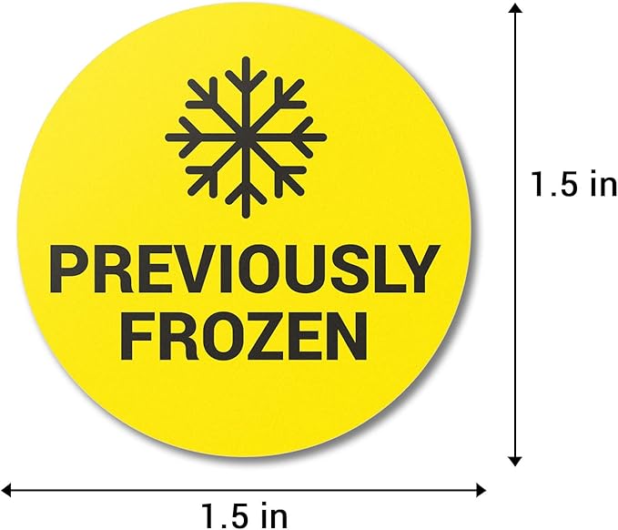 300 Labels, 1 Roll - Previously Frozen Label Stickers - 1.5 inch Round Previously Frozen Food Labels for Deli Groceries Frozen Meat Market Restaurant Frozen Meal Packing Labels - Yellow