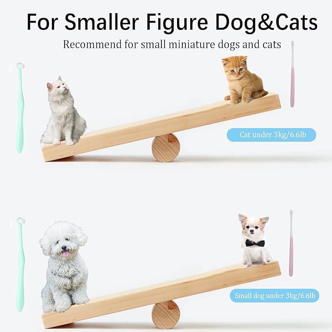 JGocot Small Dog Toothbrush,|Micro Brush Head|Nano Bristle|Soft Pet Toothbrush for Sensitive Gum&Teeth, Dog Teeth Cleaning Kit for Puppy, Kitten, Cats&Miniature Toy Size Dogs-Pink&Purple