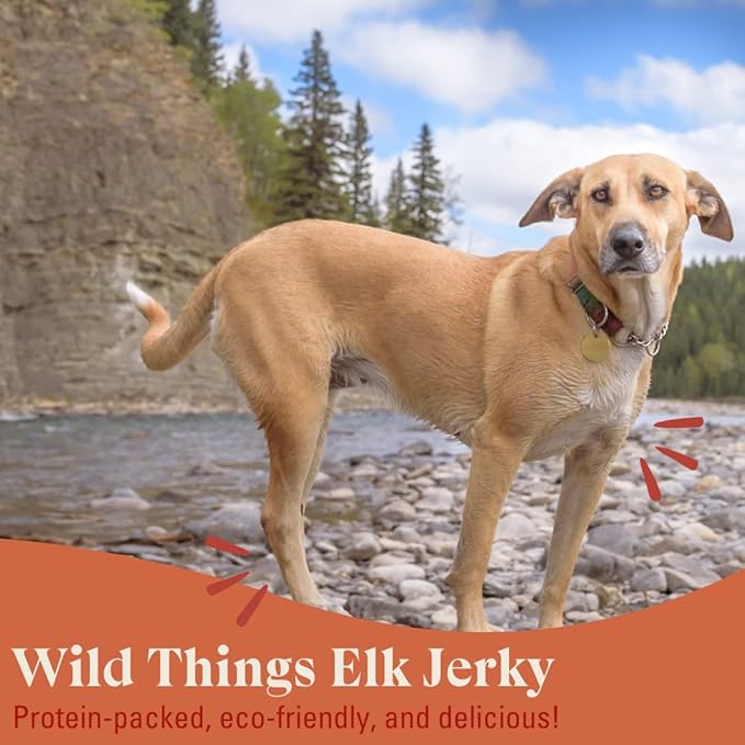 OTIS Elk Jerky for Dogs | Protein Packed, Pasture-Raised, Grass-Fed Elk Jerky Dog Treats Healthy Dog Treats - Wild Things | 4 Ounce Bag