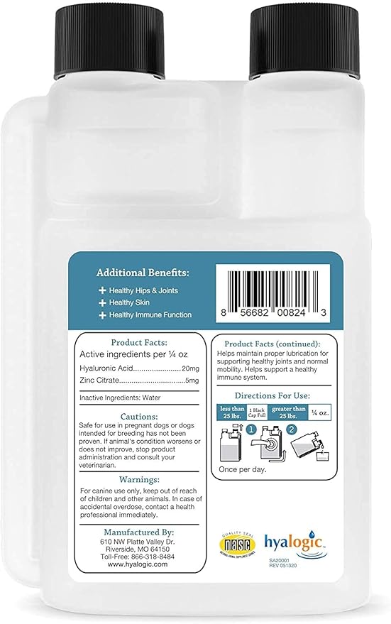Canine Hyaluronic Acid + Zinc by Hyalogic - Joint & Immune Support, HyaFlex Pro Pure 8oz - Liquid Oral HA Dog & Pet Supplement