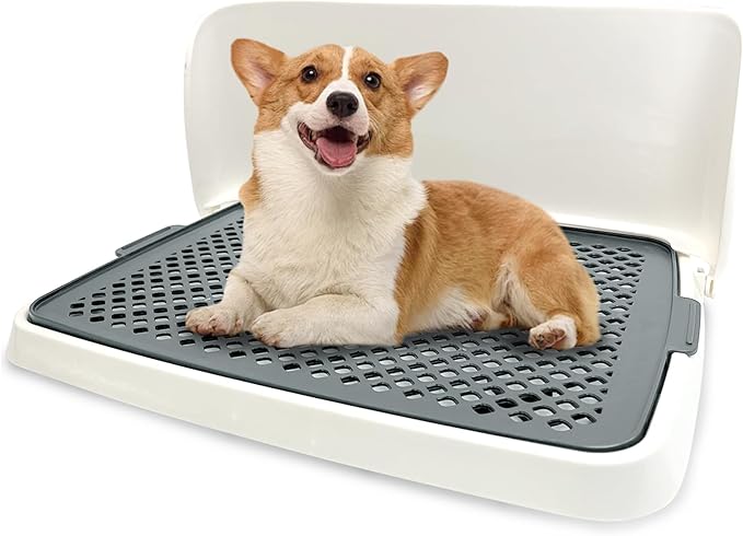 Hamiledyi Dog Potty Tray, Pet Dog Pee Pad Holder, 19"x14" Puppy Training Pad Holder Dog Toilet Pad Mesh Training Toilet Portable Dog Litter Box for Small and Medium Dogs, Puddy,Bunny, Cats (Gray)