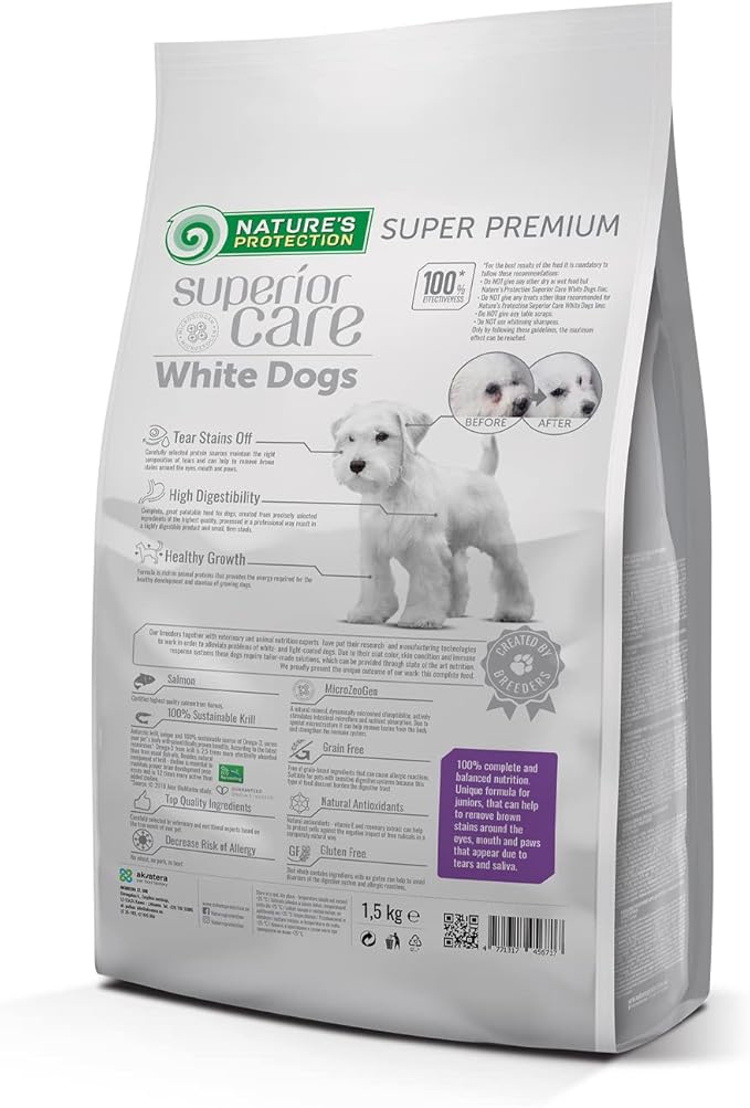 Nature's Protection Superior Care White Dogs Grain-Free Dry Dog Food for Junior Light Coated Dogs, Salmon, 3.3 lbs.