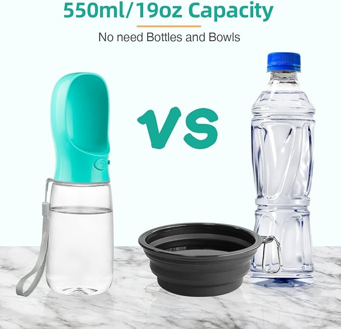 Dog Water Bottle Portable, Leak Proof & Lightweigh Water Bottles for Dogs, Dog Travel Water Bottle with Dog Bowl, Dog Travel Accessories & Dog Walking Accessories,(19oz, Blue)