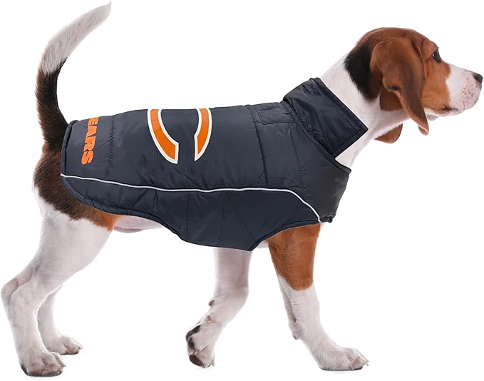 NFL Chicago Bears Puffer Vest for Dogs & Cats, Size Small. Warm, Cozy, and Waterproof Dog Coat, for Small and Large Dogs/Cats. Best NFL Licensed PET Warming Sports Jacket