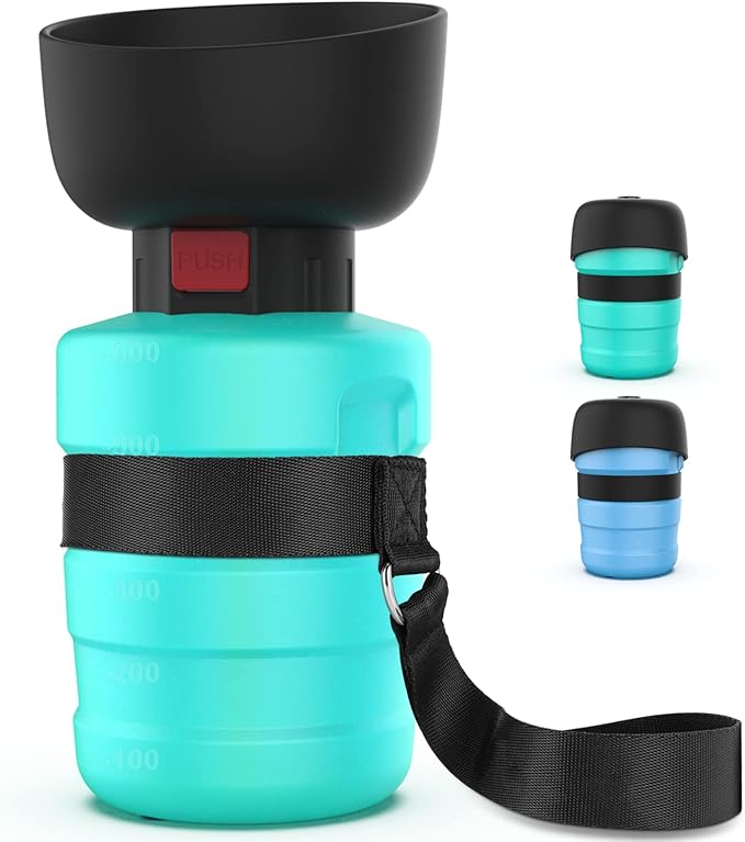 Portable Dog Water Bottle with a Foldable Bowl 2-in-1 Design, Leak-Proof Dog Water Bowl Dispenser Suitable for Outdoor Dog Walking, Hiking, and Traveling. BPA Free, 21oz Light Blue