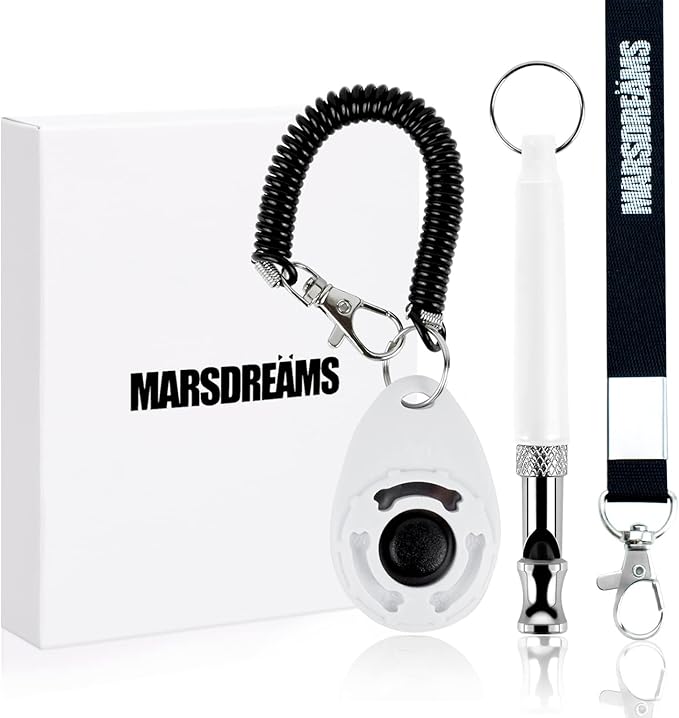 Pet Training Clicker, Whistle -Training Behaviour Aids Accessories for Puppies with Lanyard - Barking Control Device - Long Range Adjustable Frequency - Pack of 3 - White