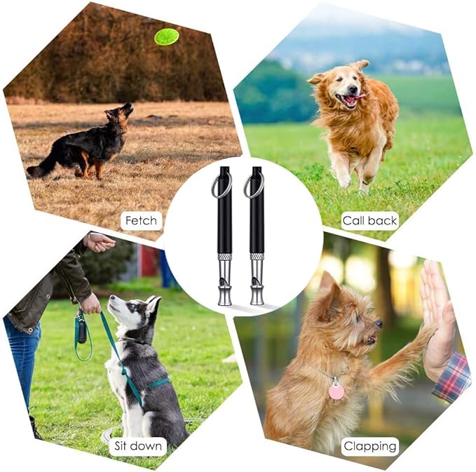 2 Pack Dog Whistle, Dog Whistle to Stop Barking Neighbors Dog, Adjustable Ultrasonic Silent Dog Whistle, Professional Recall Dog Training Whistles, with Lanyard, Black and White