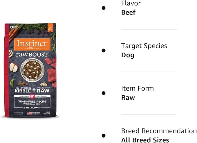 Instinct Raw Boost Grain Free Recipe with Real Beef Natural Dry Dog Food, 4 lb. Bag