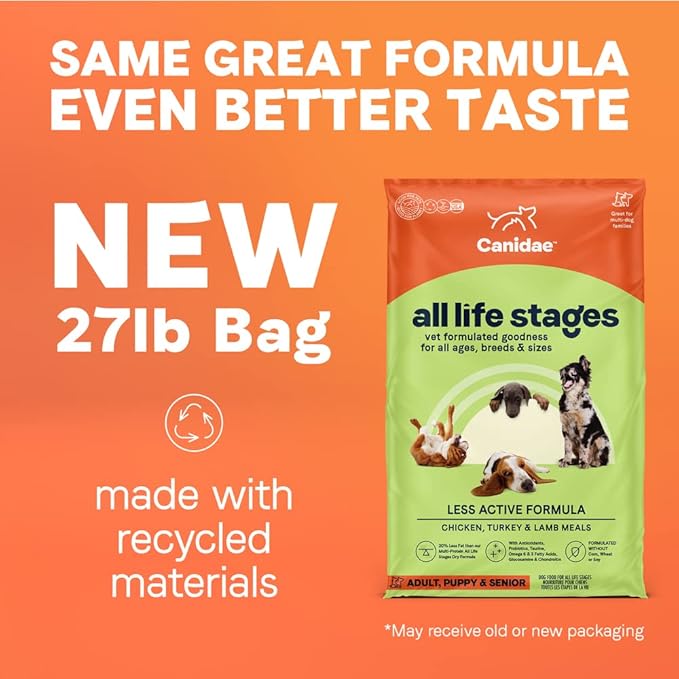 Canidae All Life Stages Premium Dry Dog Food for Less Active Dogs, All Ages, Chicken, Turkey & Lamb Meals, 27 lbs.