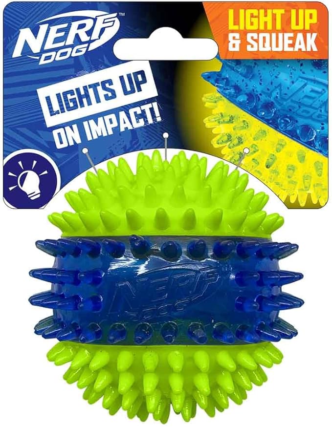 Nerf Dog Three Toy Gift Set: Crunch Ball, Spike LED Squeak Ball, and Squeak Football Gift Set