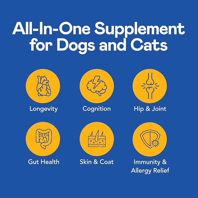 All-in-One Multi Liquid Multivitamin for Dogs and Cats – Daily Supplement with Digestive, Immunity, Allergy & Skin & Coat Support, Mobility Support – Antioxidant Blend for Longevity, 2oz