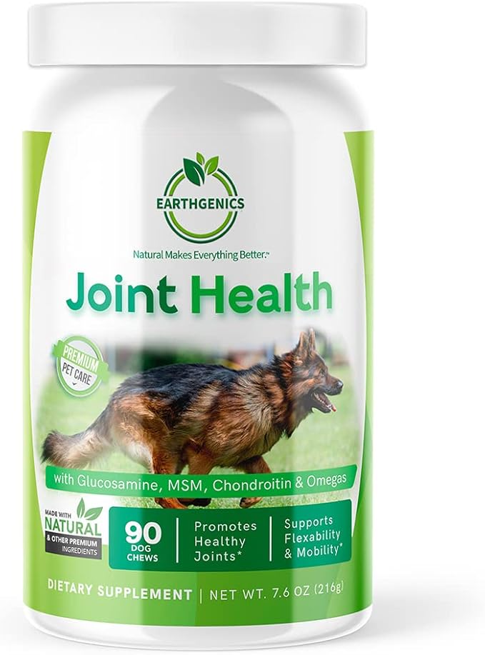 Premium Dog Joint Supplement with Glucosamine, Chondroitin, MSM, Omega 3 and 6 – Natural Dog Hip and Joint Supplement for Mobility – 90 Soft Chews