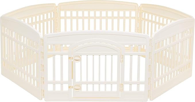Amazon Basics - Round Dog Playpen, Pet Exercise Pen with Door, 24-Inches, 6 Panel, Beige