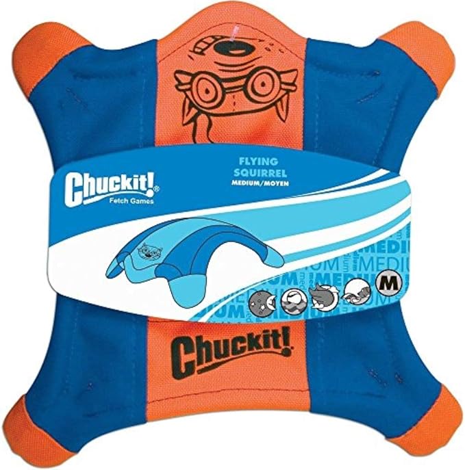 Chuckit! Kick Fetch Ball, Small & Flying Squirrel, Medium, Orange/Blue, Dog Toys for Medium Breeds