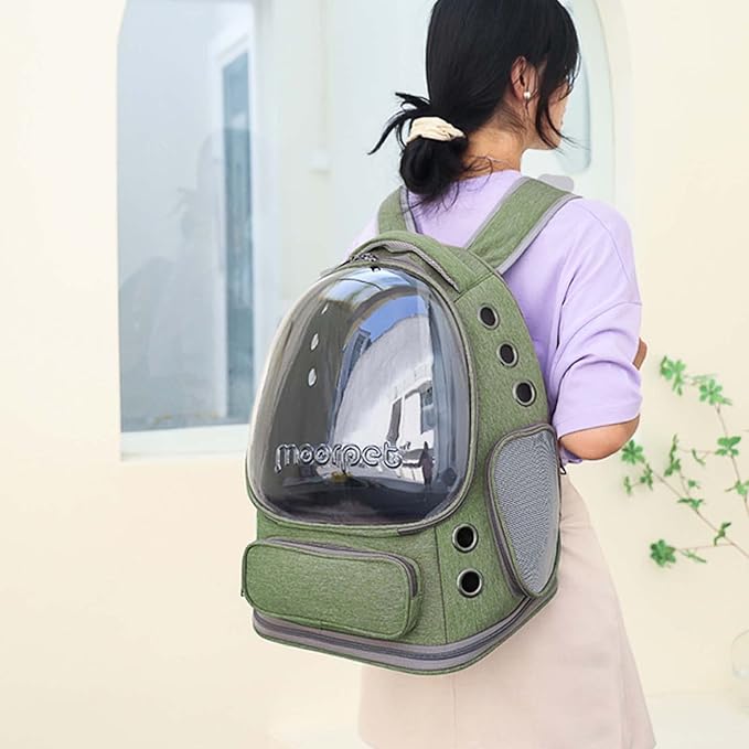 Cat Carrier Backpack Dog Backpack Carrier for Small Dogs Pet Bubble Backpack Bag with Air Holes Airline Approved Travel Carrier Green
