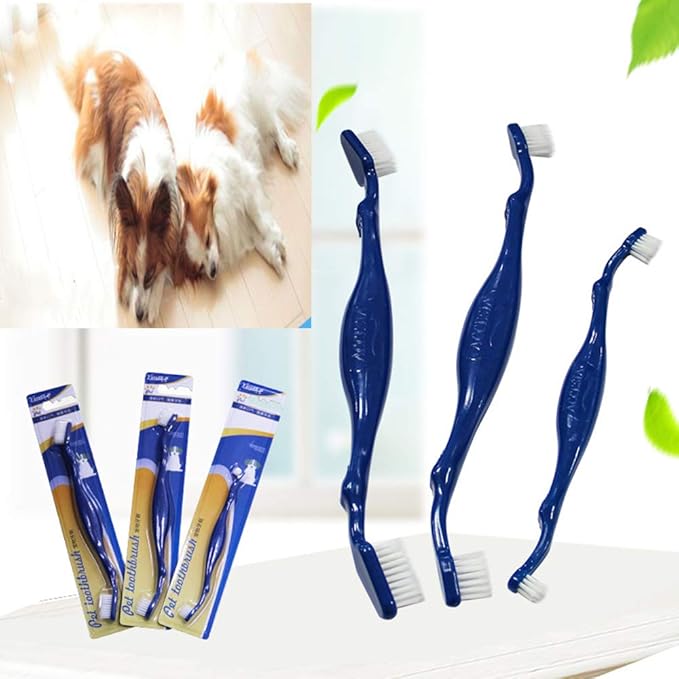 3Pcs Dog Tooth Brushing Kit Dog Toothbrush Pet Dental Oral Care Set Dog Tooth Brush Dual Headed Soft Tooth Cleaning Brushes withCurved Long Handle for Dogs Cats Pet Toothbrush (3 Sizes)