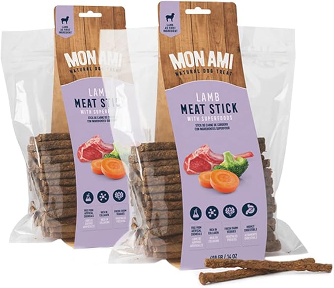 Mon Ami Lamb Meat Sticks for Dogs with Farm Fresh Vegetables (28 Oz) – Human Grade Dog Treats with Superfoods - Training Treats for Dogs - Healthy Dog Treats for Small, Medium and Large Dogs