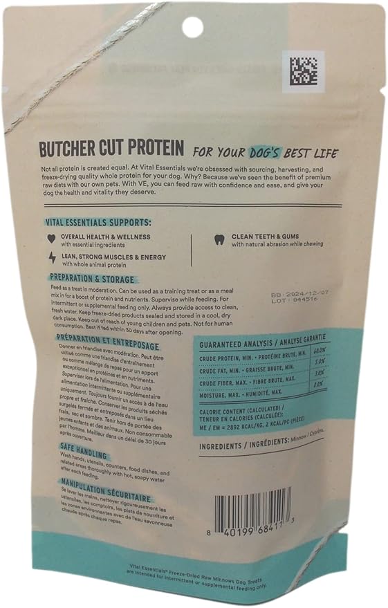 Vital Essentials Freeze-Dried Raw Dog Treats 3 Flavor Variety - (1) Each: Minnows, Salmon Bites, Chicken Breast (1-2.5 Ounces) - Plus Rope Toy and Fun Animal Facts Booklet Bundle