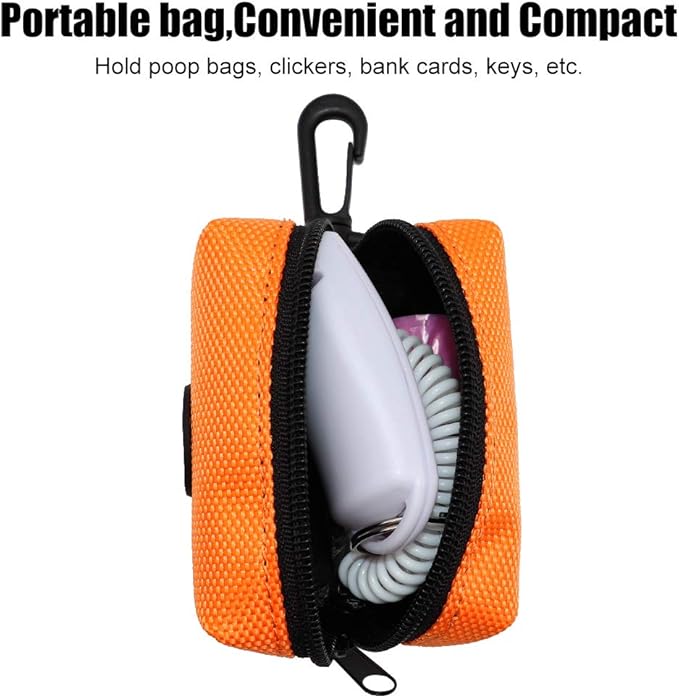 SLSON Pet Waste Bag Dispenser Zippered Pouch,Portable Dog Poop Bag Holder Leash Attachment Lightweight Fabric Bags (Orange)