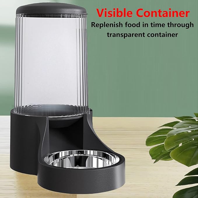 Automatic Cat Feeder, 3.8L Large Automatic Cat Feeders Gravity Cat Food Dispenser with Detachable Top Lid, Visible Bottle and Stainless Steel Bowl for Cat, Dog and Pet (Black)