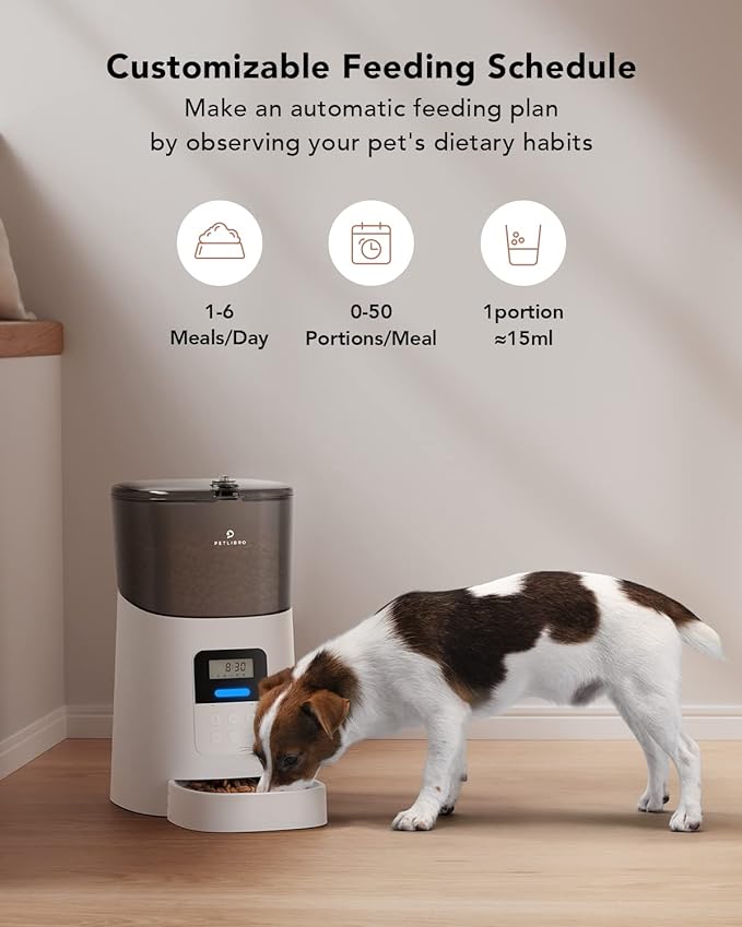 PETLIBRO Automatic Dog Feeder, 6L Dog Food Dispenser with Twist Lock Lid, Timed Dog Feeder with Clog-Free Design & Low Food LED Indication, Up to 50 Portion 6 Meals Daily for Dogs Cats Pets