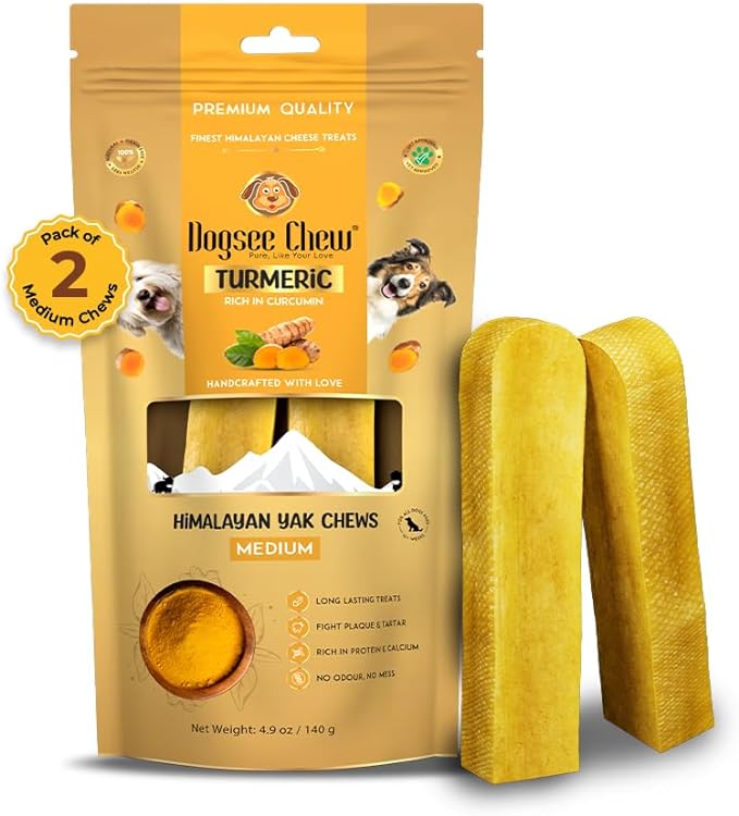 Dogsee Turmeric Flavor Himalayan Yak Cheese Dental Chews for Dogs (Medium - 2 Chews) | Anti-inflammatory | Made in Himalayan Regions | Premium Yak Cheese Dental Chews