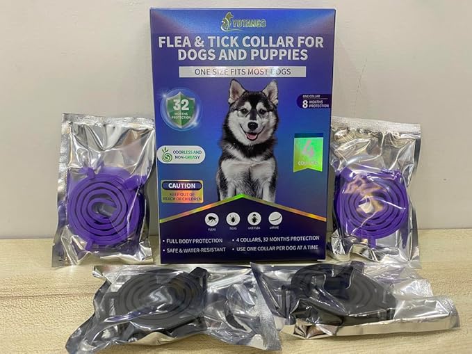 4 Pack Flea Collar for Dogs, Flea and Tick Collar for Dogs Puppies, 32 Months Flea and Tick Prevention for Dogs, Dog Flea Collar, Dog Flea and Tick Treatment-Black and Purple