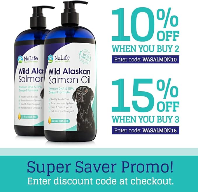 100% Pure Wild Alaskan Salmon Oil for Dogs, Omega 3 Dog Fish Oil Liquid, Skin and Coat Supplement for Shedding, Dry Itchy Skin and Allergies, All Natural EPA + DHA Fatty Acids, 32 oz Pump Bottle