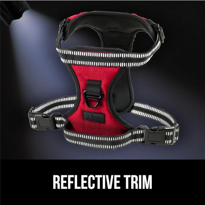 Gorilla Grip No Pull Comfortable Durable Dog Harness with Handle, Pet Leash Clips on Chest or Back for Walking, Padded Mesh Pets Vest, Adjustable Reflective Straps, Puppy Training, Red