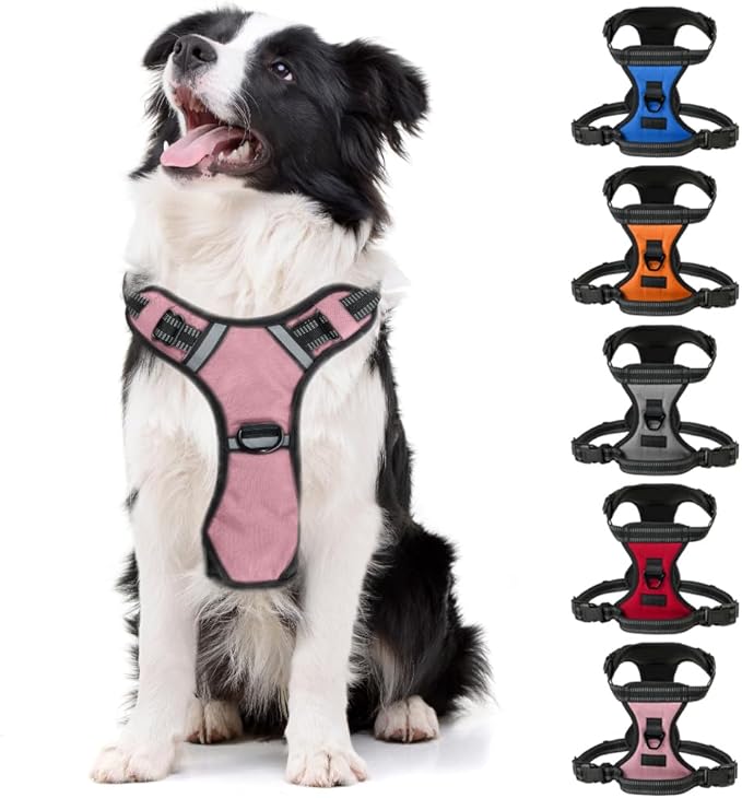 Gorilla Grip No Pull Comfortable Durable Dog Harness with Handle, Pet Leash Clips on Chest or Back for Walking, Padded Mesh Pets Vest, Adjustable Reflective Straps, Puppy Training, Pink