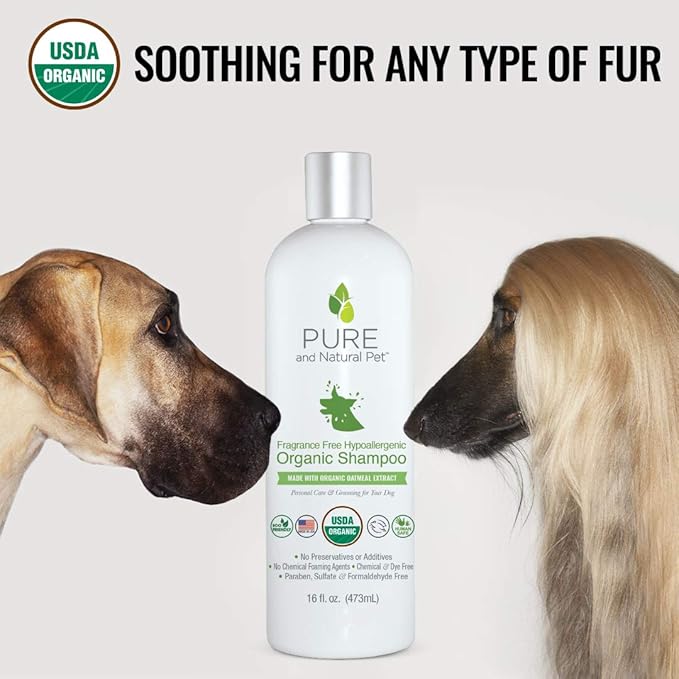 Pure and Natural Pet USDA Certified Organic Fragrance Free Hypoallergenic Shampoo (Fragrance Free) 16 oz.