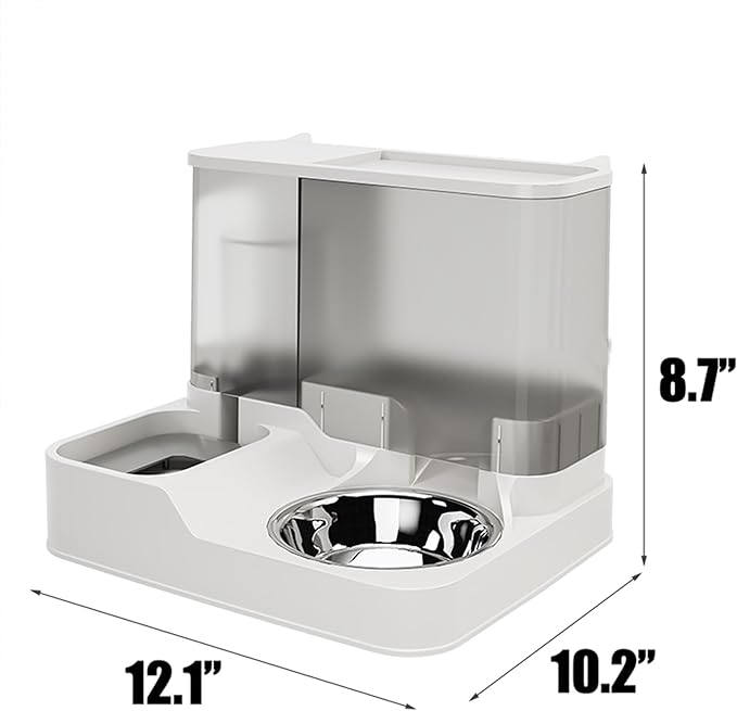 Automatic Cat Food Water Dispenser Gravity Pet Self Feeder Dry Food Bowl and Watering Supplies Dispenser for Indoor Small Medium Dog Puppy Kitten 2 in 1 (GREY)