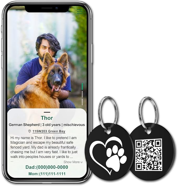MYLUCKYTAG Stainless Steel QR Code Pet ID Tags Dog Tags - Pet Online Profile - Scan QR Receive Instant Pet Location Alert Email