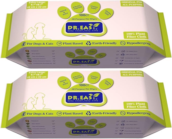 DR.EASY All Purpose 200ct Pet Wipes for Dogs and Cats,Unscented,Ears, Face, Butt, Body and Eye –Convenient, Nature,Home or Travel,Best Pet Supplies