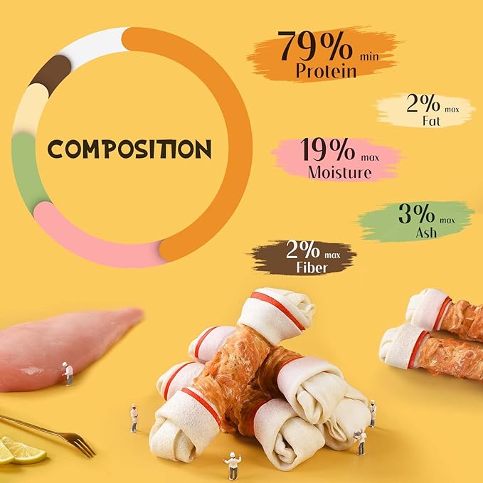 ASMPET Dog Chews Long Lasting, 6.5" Knotted Dog Bones Dog Chew Treats, Human Grade Chicken Wrapped Rawhide Bones for Large Dogs Natural Dog Treats Small Dogs for Medium Dogs Puppy Chew Bones