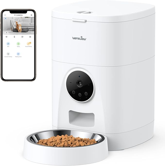 Automatic Pet Feeder for Cats and Dogs - Wansview 4L Smart Feeding Solutions with 2K Camera Video Recording and 2-Way Audio, 2.4G WiFi Cat Food Treat Dispenser with APP Control and Timer Programmable
