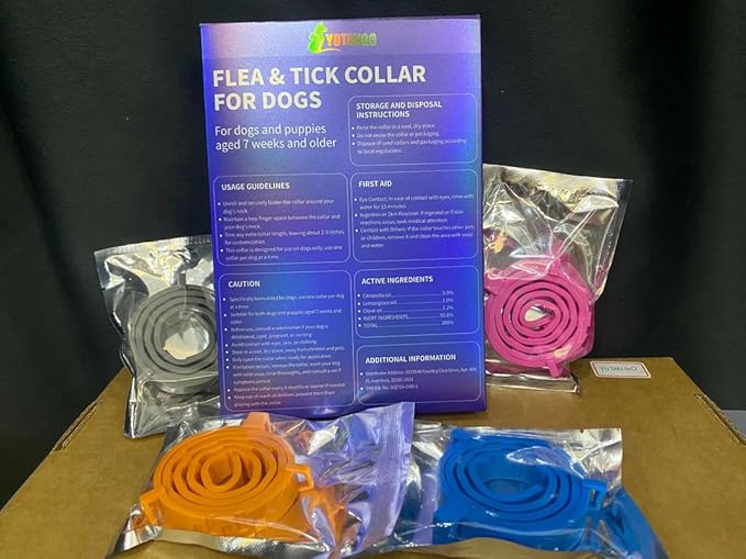 4 Pack Flea Collar for Dogs, 8 Months Flea and Tick Collar for Dogs Puppies, Flea and Tick Prevention for Dogs, Adjustable Waterproof Dog Flea Collar, Dog Flea Tick Treatment-Pink Black Orange Gray