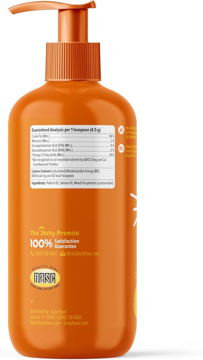 Wild Alaskan Salmon Oil for Dogs & Cats - Omega 3 Skin & Coat Support - Liquid Food Supplement for Pets - Natural EPA + DHA Fatty Acids for Joint Function, Immune & Heart Health 16oz