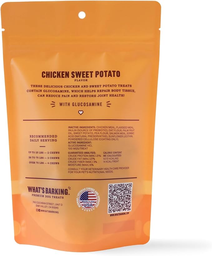 What's Barking Chicken Sweet Potato Soft Chews - Premium Chewy Dog Treats, Glucosamine, Natural Ingredients, No Wheat, Made in USA - 9 oz (Pack of 1)