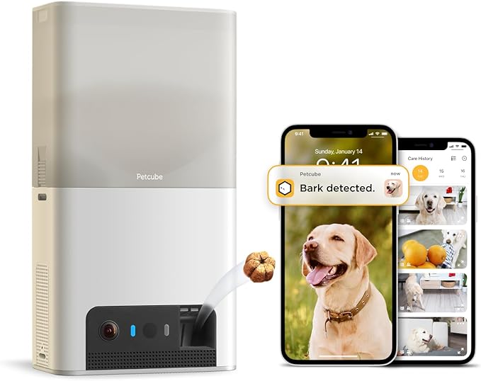 Petcube Bites 2 Lite and Care Coverage Subscription | Interactive WiFi Pet Monitoring Camera with Phone App and Treat Dispenser, 1080p HD Video, Night Vision, Sound and Motion Alerts