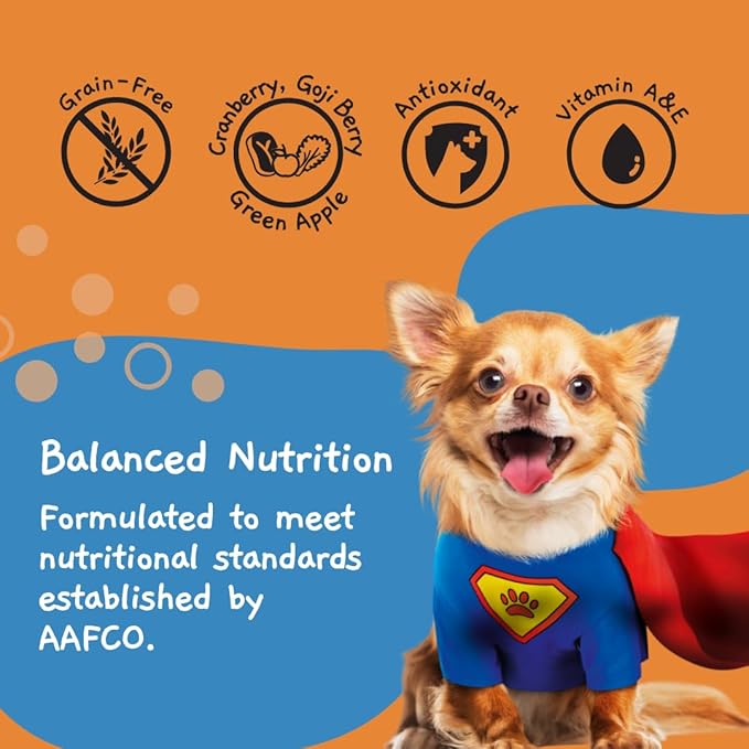 MOOCHIE Grain Free Wet Dog Food for Small Breed - Boost Immune - Duck with Cranberry, Goji Berry and Green Apple - No Added Preservatives or Artificial Flavoring - 3 oz x 12 Pouches