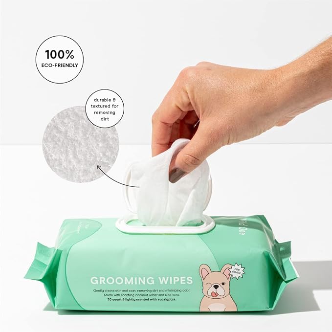 Wild One, Eucalyptus Natural Dog Grooming Wipes, Cruelty-free, resealable lid, 70 wipes per pouch, 210 Count