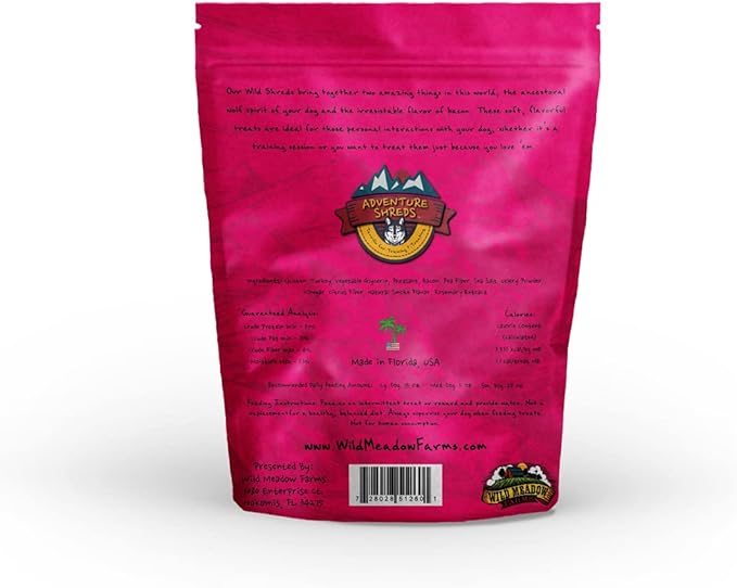Wild Meadow Farms - Adventure Shreds Pheasant & Bacon Dog Treats, Soft & Thin Dog Treats for Training & Rewards, Grain-Free Snacks for Pets of All Breeds and Ages - 2.5 Ounce Pouch
