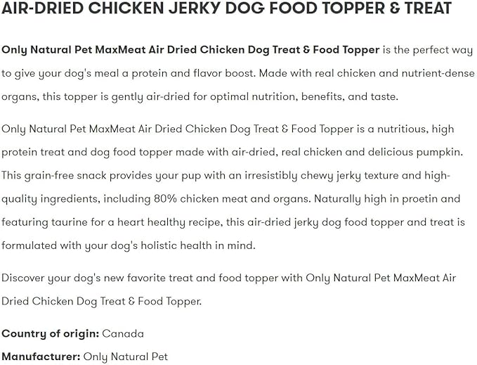 Only Natural Pet MaxMeat Holistic Air Dried Dry Dog Food Meal Topper - All Natural, High Protein, Grain Free and Limited Ingredient - Made with Real Meat - Chicken with Pumpkin & Parsley 4 oz