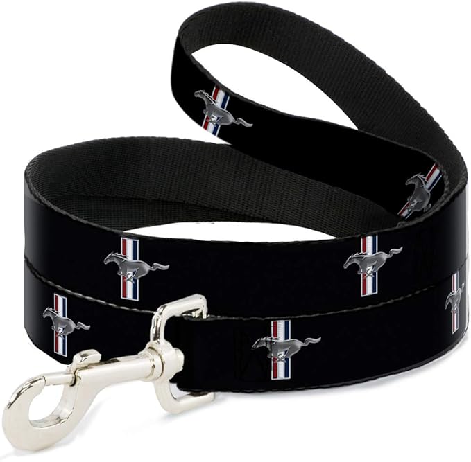 Buckle-Down Pet Leash - Ford Mustang w/Bars Logo REPEAT - 4 Feet Long - 1/2" Wide